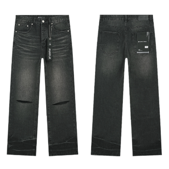 Black Washed Wide-Leg Denim Jeans with Knee Slit Distressing